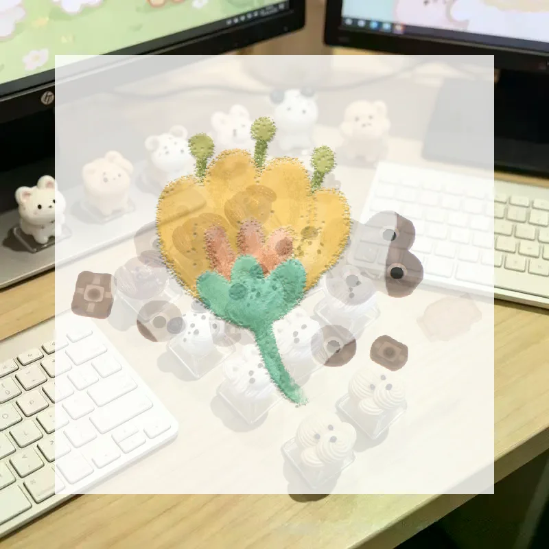 DIY 3D Cute Animal Keycaps 10PCS Creamy Style Cross-Shaped Universal Key Accessories for Home Mechanical Keyboard Use