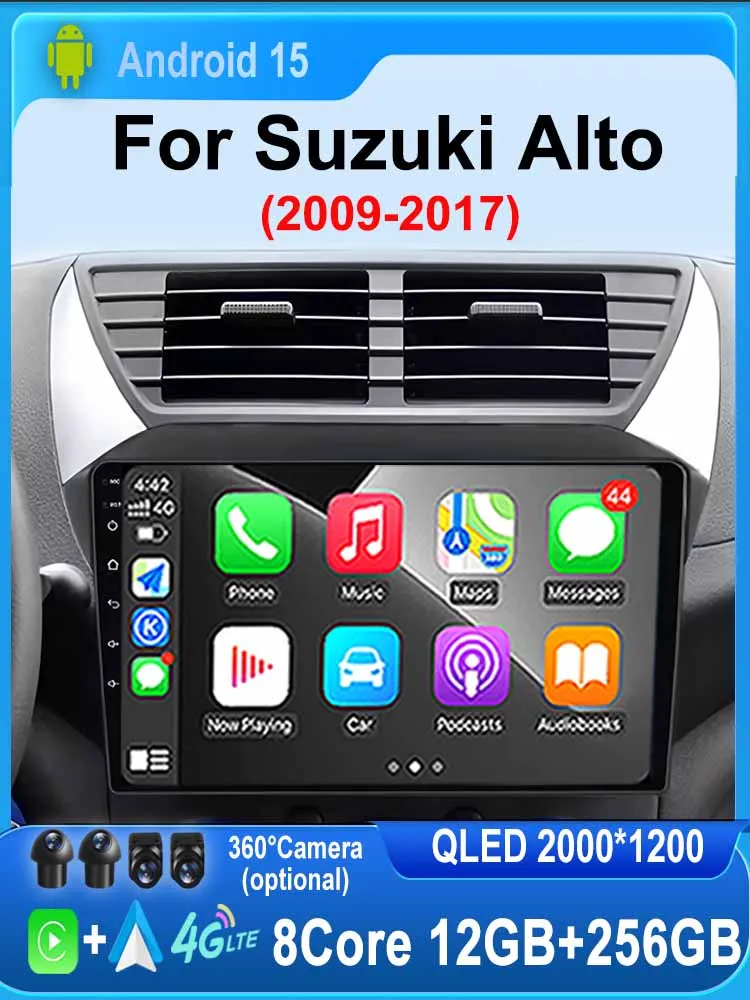 Android 15 Autoradio 360 Camera GPS Navigatie Multimedia Video Player Carplay Auto DSP RDS Voor Suzuki Alto 2009 2010-2016 2017 - afbeelding 2