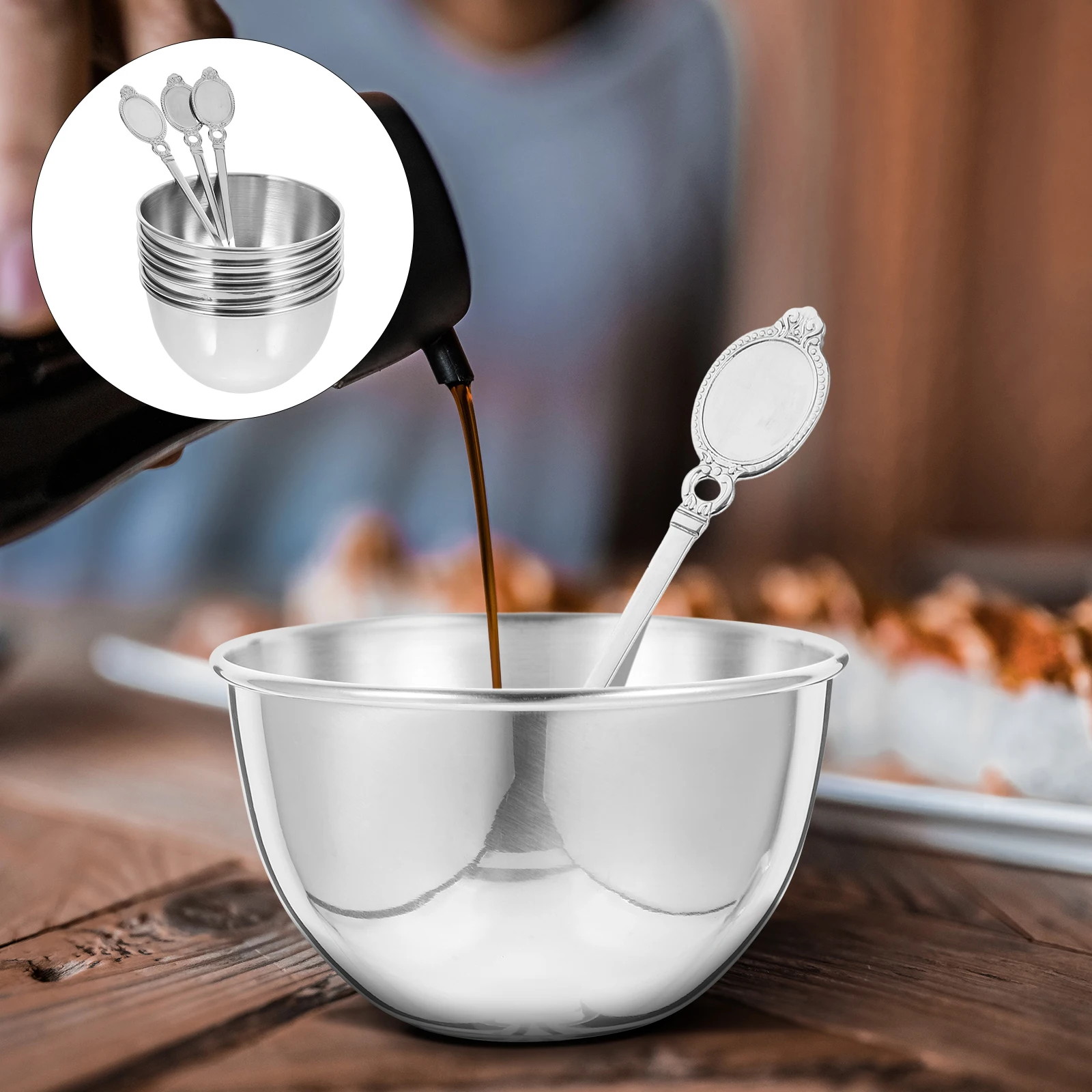 

1Set Stainless Steel Dipping Bowls Round Small Sauce Dishes with Spoons Multipurpose Condiment Bowls for Kitchen Bbq Sushi