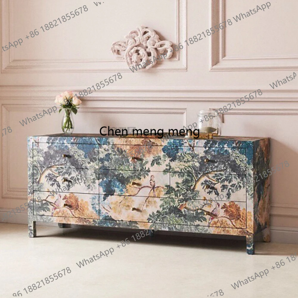 Italian light luxury solid wood porch cabinet artistic sense retro designer storage cabinet villa luxury TV cabinet