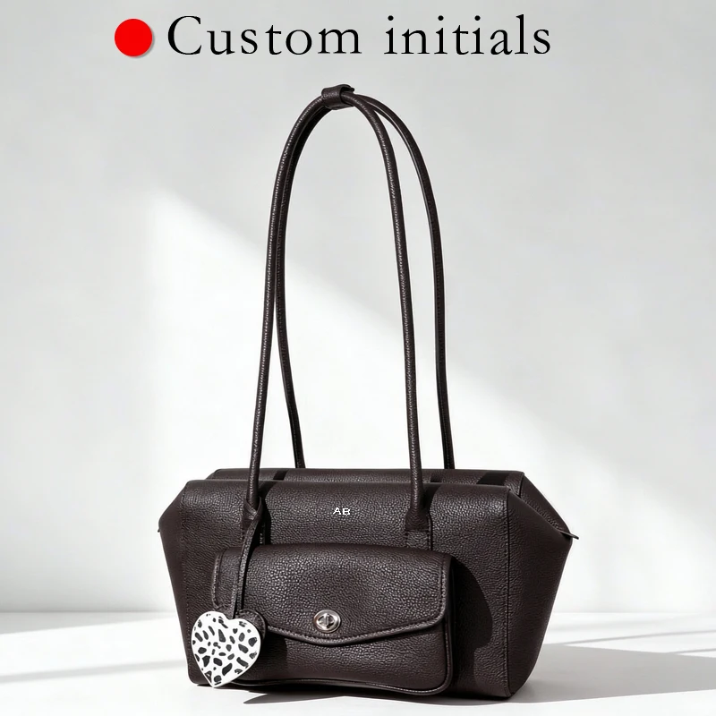 Customize Initials Leather Grain Boston Bags For Women Luxury Designer Handbags Purse 2026 New In Cowhide Lock Underarm Shoulder