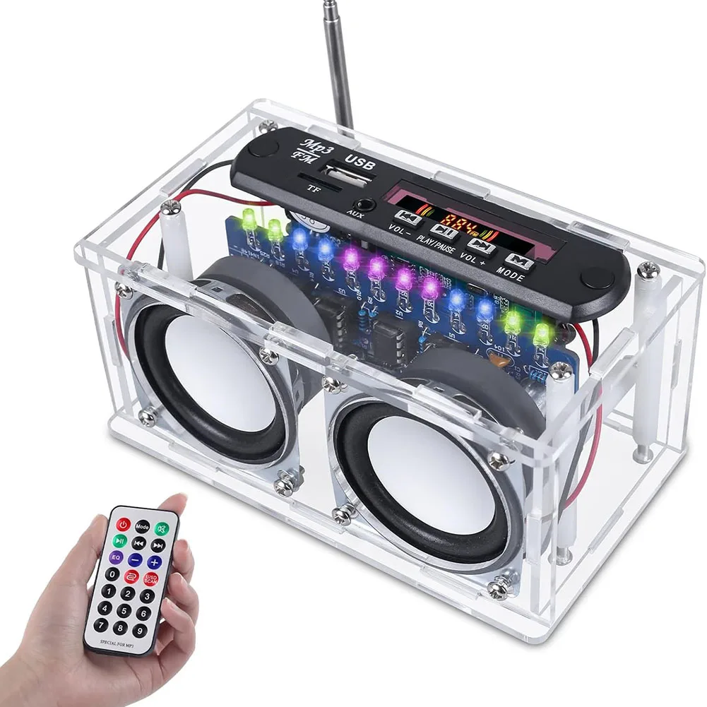 1pc FM Radio DIY Electronic Speaker Soldering Kit With LED Indicator Remote Control FM Radio Audio DIY Soldering Kit Stereo