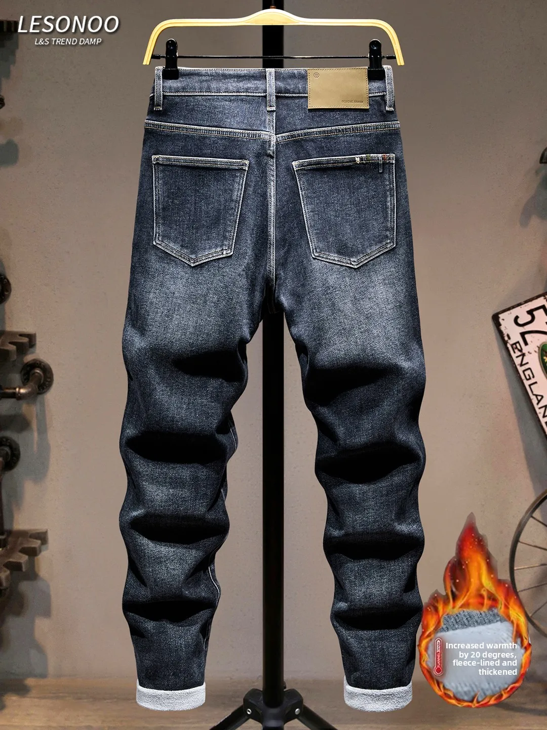 

Мужские зимние теплые джинсы с вышивкой и флисовой подкладкой, облегающие, повседневные, эластичные, синие, модные, городские, стильные