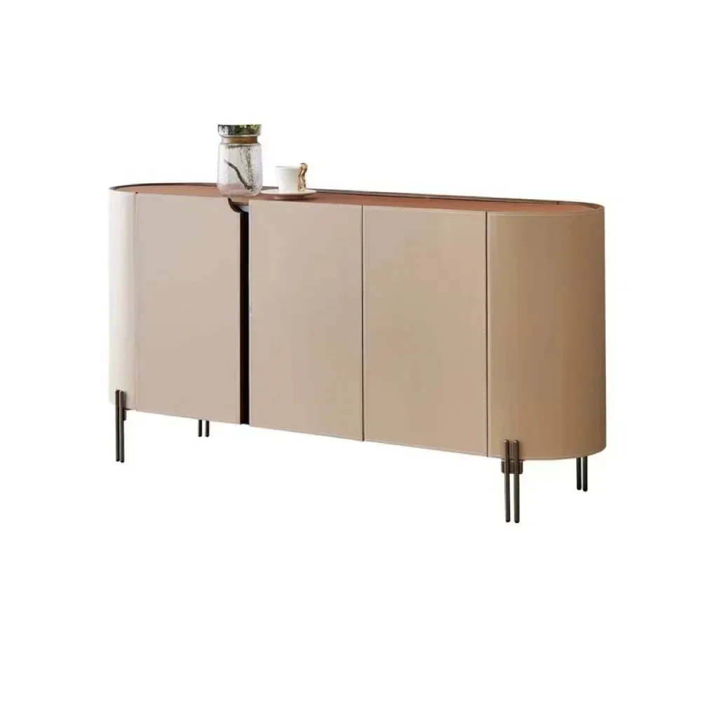 Italian PU Leather Sideboard Cabinet TV Bench for Bedroom Light Luxury against the Wall Entrance Cabinet Designer Model