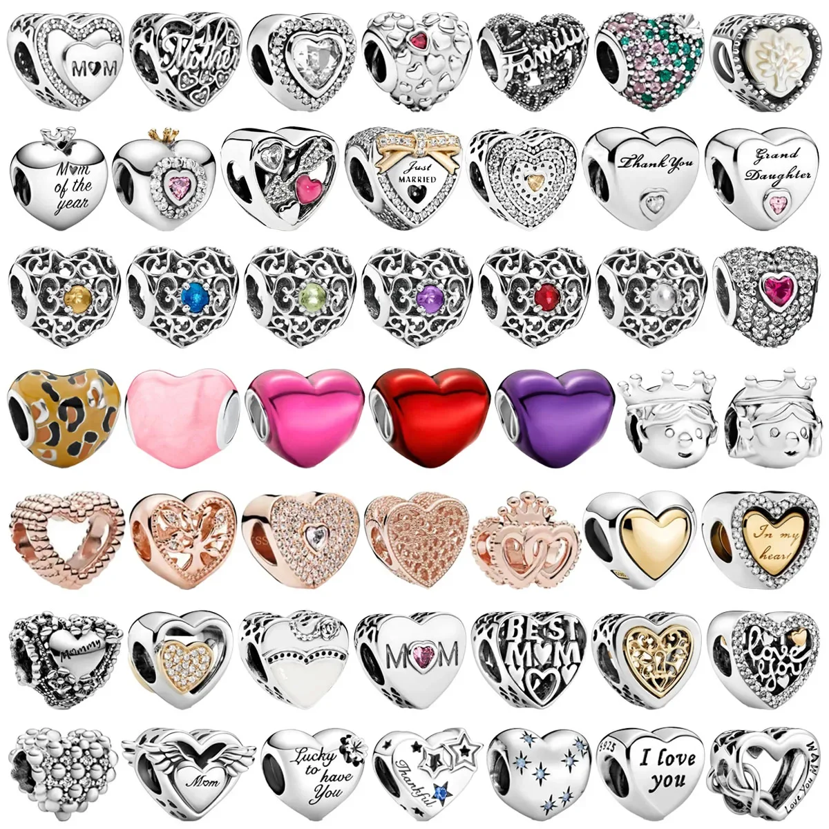 

Original 925 Sterling Silver Heart Mother Crown Family Tree Beads Charms for Pandora DIY Bracelet Women Jewelry Gift