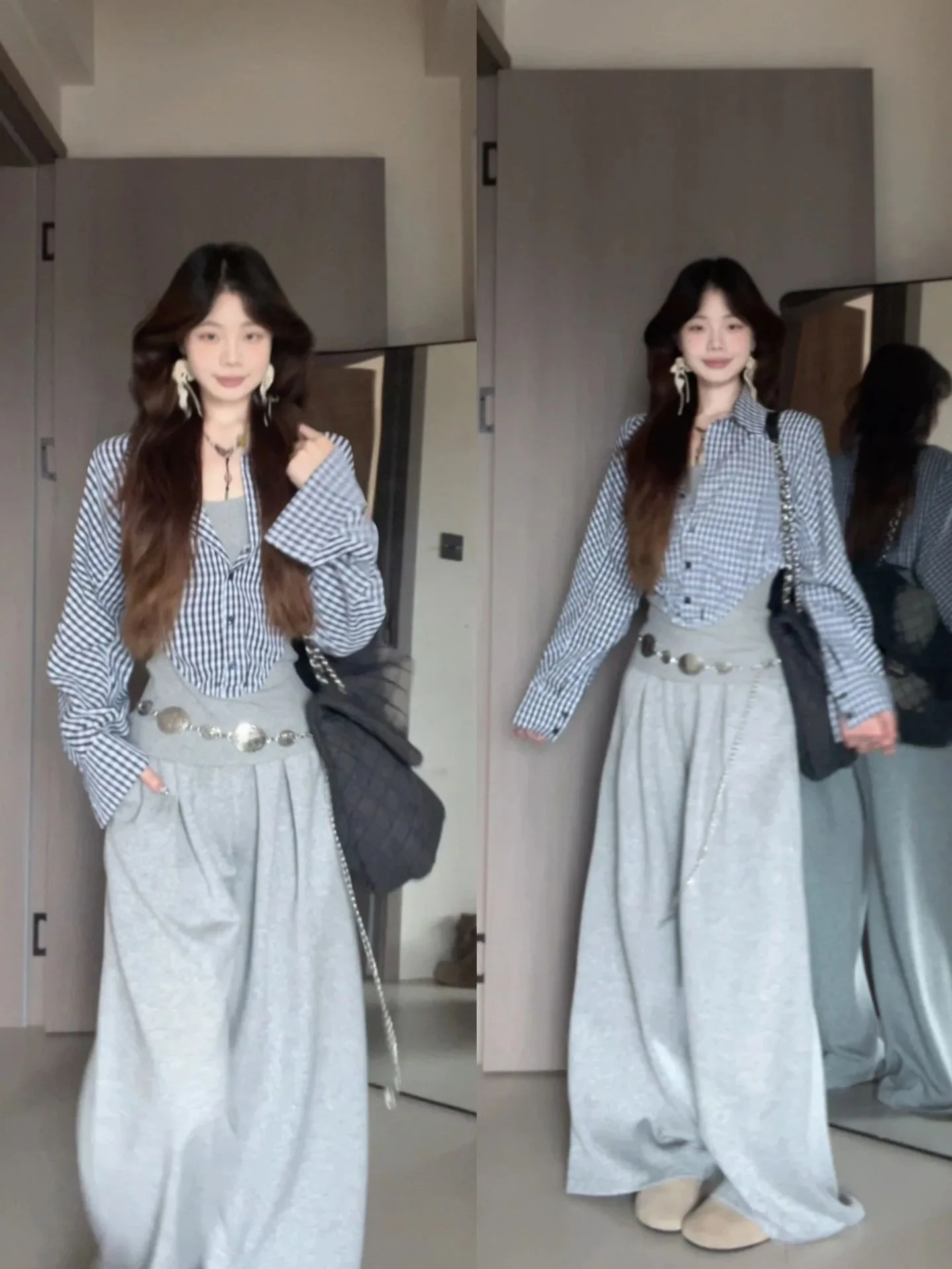 

Ele Plaid Long Sve irt Women's Early Autumn Retro Color Blo irt Korean Sle Loose Fit Button up Sun Protection