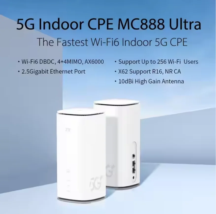 ZTE MC888 Ultra 5G Indoor CPE,Wi-Fi 6E with 6000 Mbps Peak Rate, 3.8 Gbps 5G Router,4G LTE Cat 22,10dBi Antenna, 2.5GbE Port,NFC