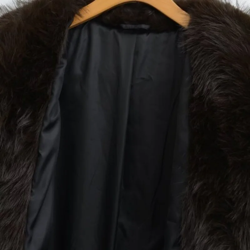 معطف فرو صناعي بياقة مقلوبة أوروبية أمريكية للسيدات - سترة شتوية دافئة بتصميم طية صدر السترة للسيدات #4