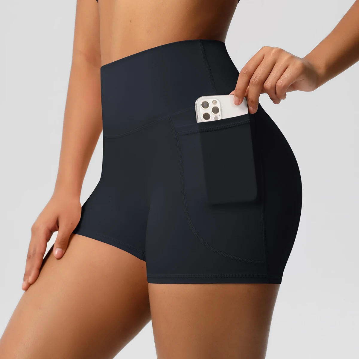 Damen-Sportshorts mit Taschen, Yoga-Leggings-Shorts, Squat-Proof, Hohe Taille, Fitness-Tights, Schnelltrocknend, für Radfahren, Workout und Gym – Detail 9