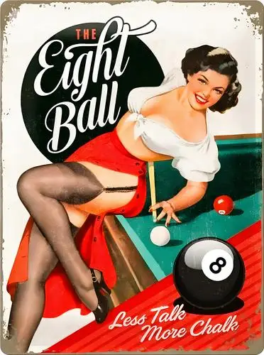 Vintage Billiards Babe Pin Up Girl Retro Man Cave Wall Decor ; Eight Ball