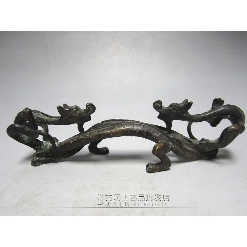 Factory in Stock Antique Wholesale Collection Home Ornaments Decorations  Copper Double Dragon Pen Holder Calligraphy materials