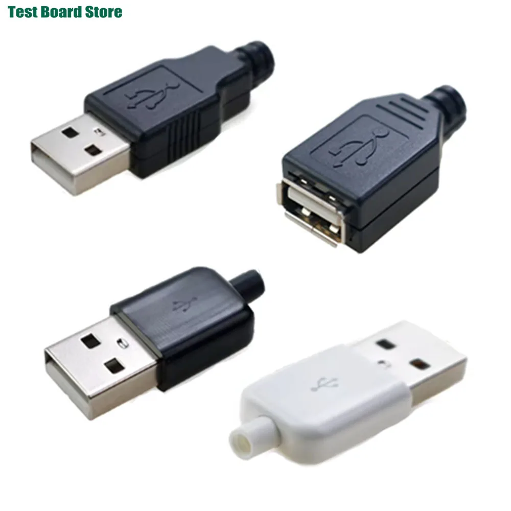 5/10Set USB Type A Connector Male Female 4 Pin Plug Socket With Black White Plastic Cover USB 2.0 Type-A Soldering DIY Kits