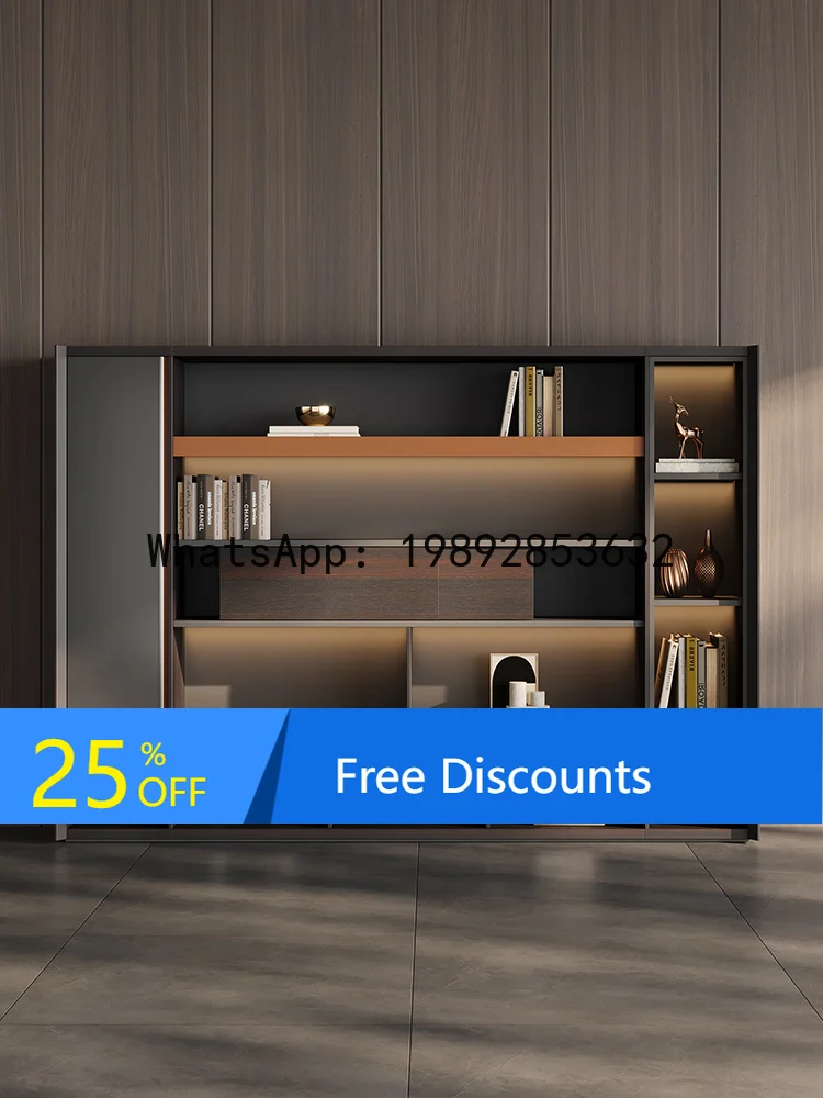 YFY Office Furniture File Cabinet Light Luxury Chairman's Office  Cabinet Elegant Wooden Double-Sided Sliding Door Bookcase