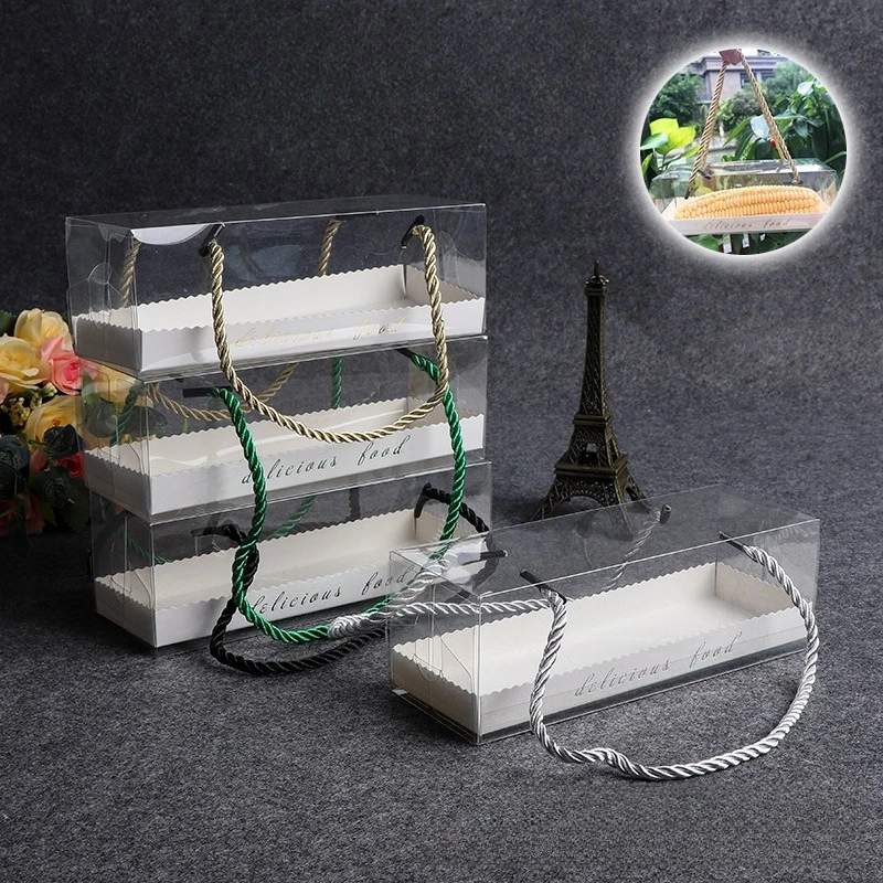 

Baking Bread Packaging Box Handheld Rectangular Corn Case Transparent Plastic Swiss Roll Mousse Cake Boxes Party Supplies