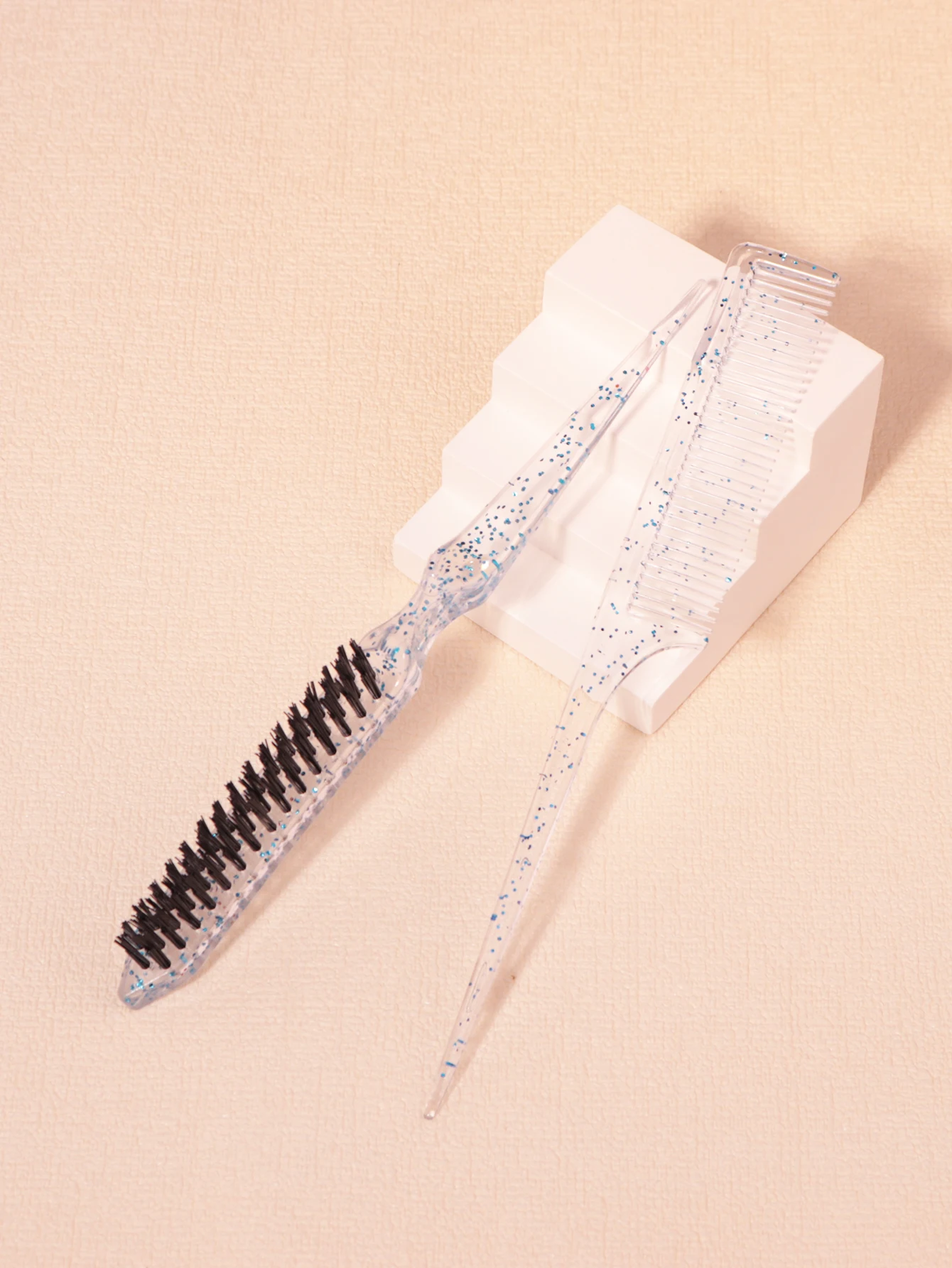 2 قطعة/المجموعة كريستال البلاستيك فرشاة شعر سميكة ومقاومة للحرارة ومجموعة مشط الشعر ذيل حصان مدببة خاصة للشعر المستعار الحقيقي #2