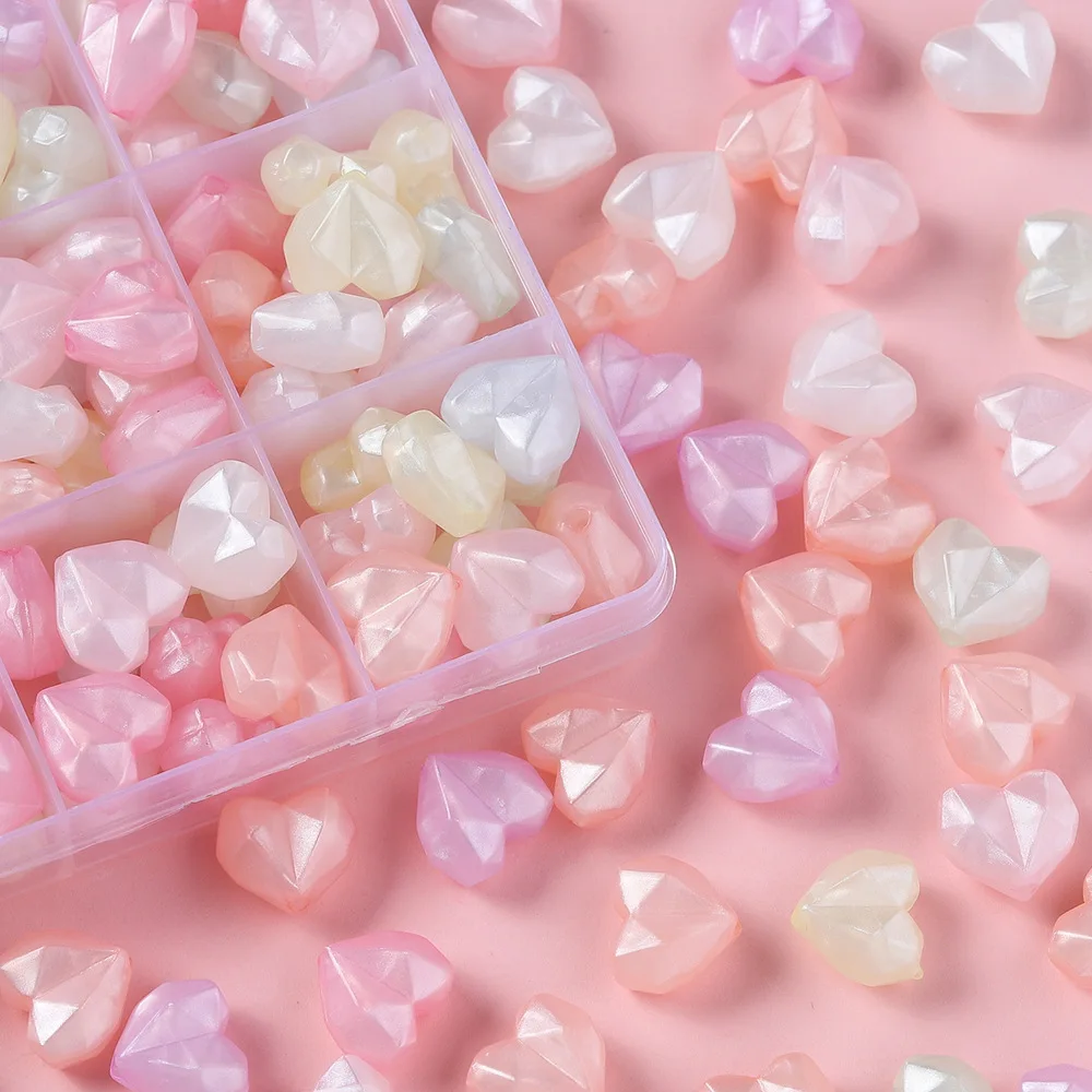 

100/60 шт. акриловые светящиеся бусины в форме сердца, блестящие граненые бусины-разделители для любви для ожерелья, браслета, фурнитура для изготовления ювелирных изделий своими руками