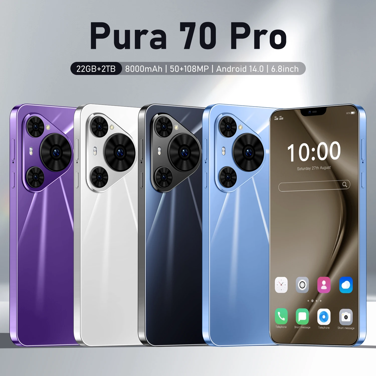 New Smartphone 5G Pura 70 Pro 6.8-inch Android Dimensity 9300 Cellphones 10core Dual SIM Phone Unlocking Celulares Mobile Phones