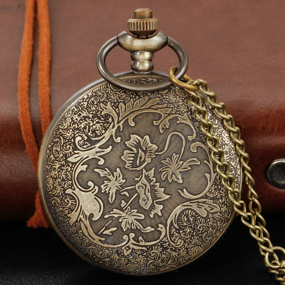 Antique Bronze Railway Train Trade Retro Steampunk Quartz Pocket Watch Pendant Necklace Men's and Women's Gift Accessories