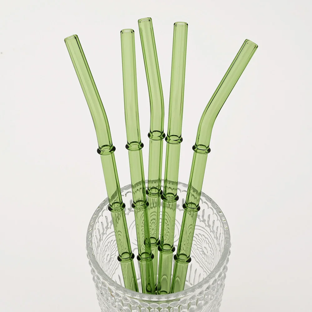 High Borosilicate Bamboo Design Glass Drinking Straws Straw Set Set with Brush Milk Shake Coffee Cocktail Straw Bar Drinkware