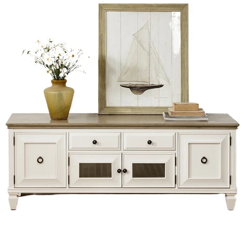 American rural solid wood weathering old living room TV cabinet French retro bedroom storage floor cabinet low cabinet video