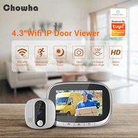 Smart Doorbell Camera 2.4GHz WiFi Peephole Camera 4.3-inch IPS Display Tuya APP Wireless Night PIR Movement Detection  Alexa