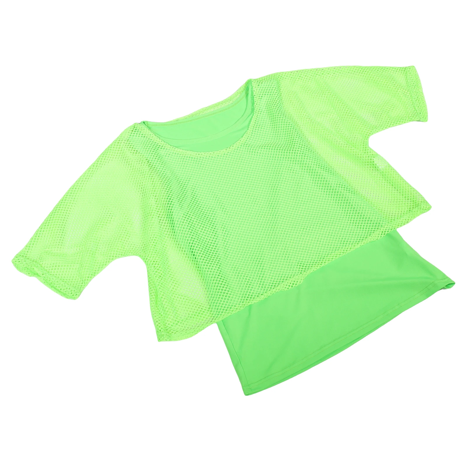 

Retro Neon Fishnet Tshirt Set For Women 80S Dance Party Outfits Crop Tops Sleeves Carnival Exclusive Beach Decor Cosplay