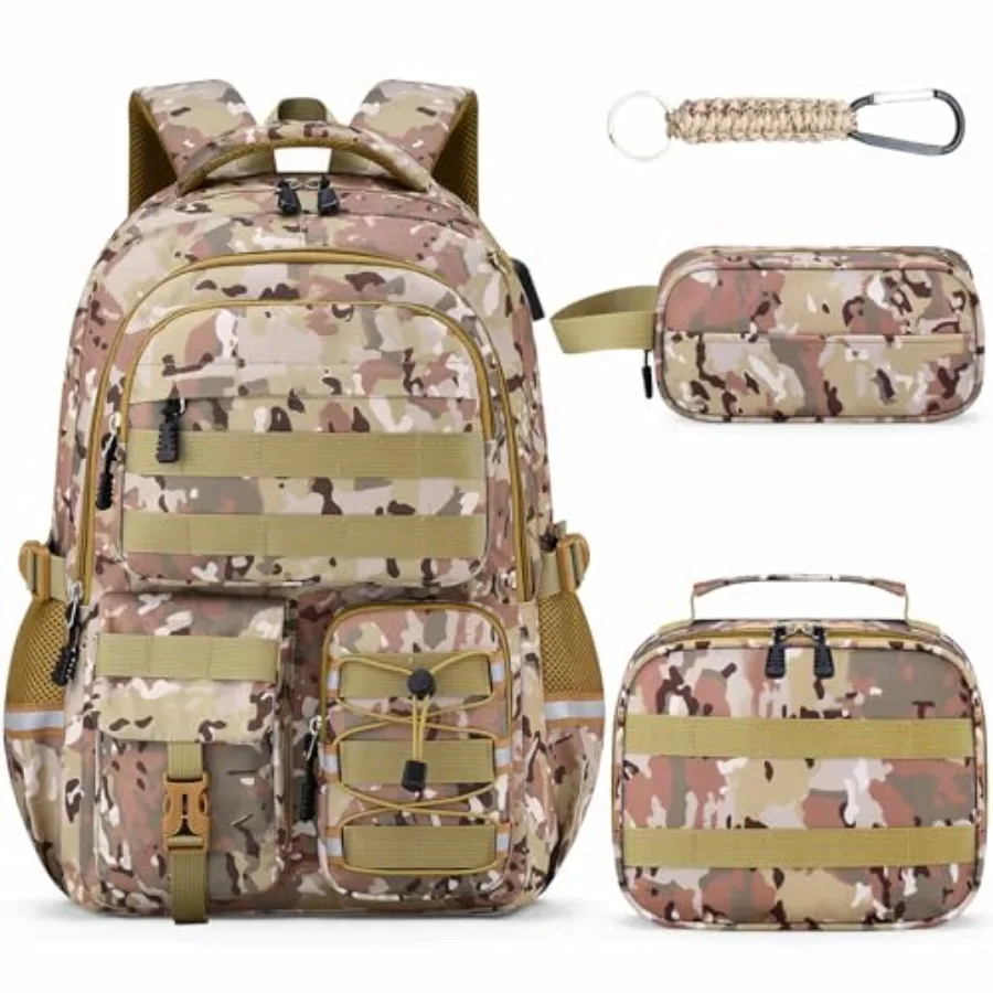 

School Backpack for Boys - 4pcs Camo Boys Backpack with Lunch Box Set for Teens Elementary Middle High School - 18" Camouflag S
