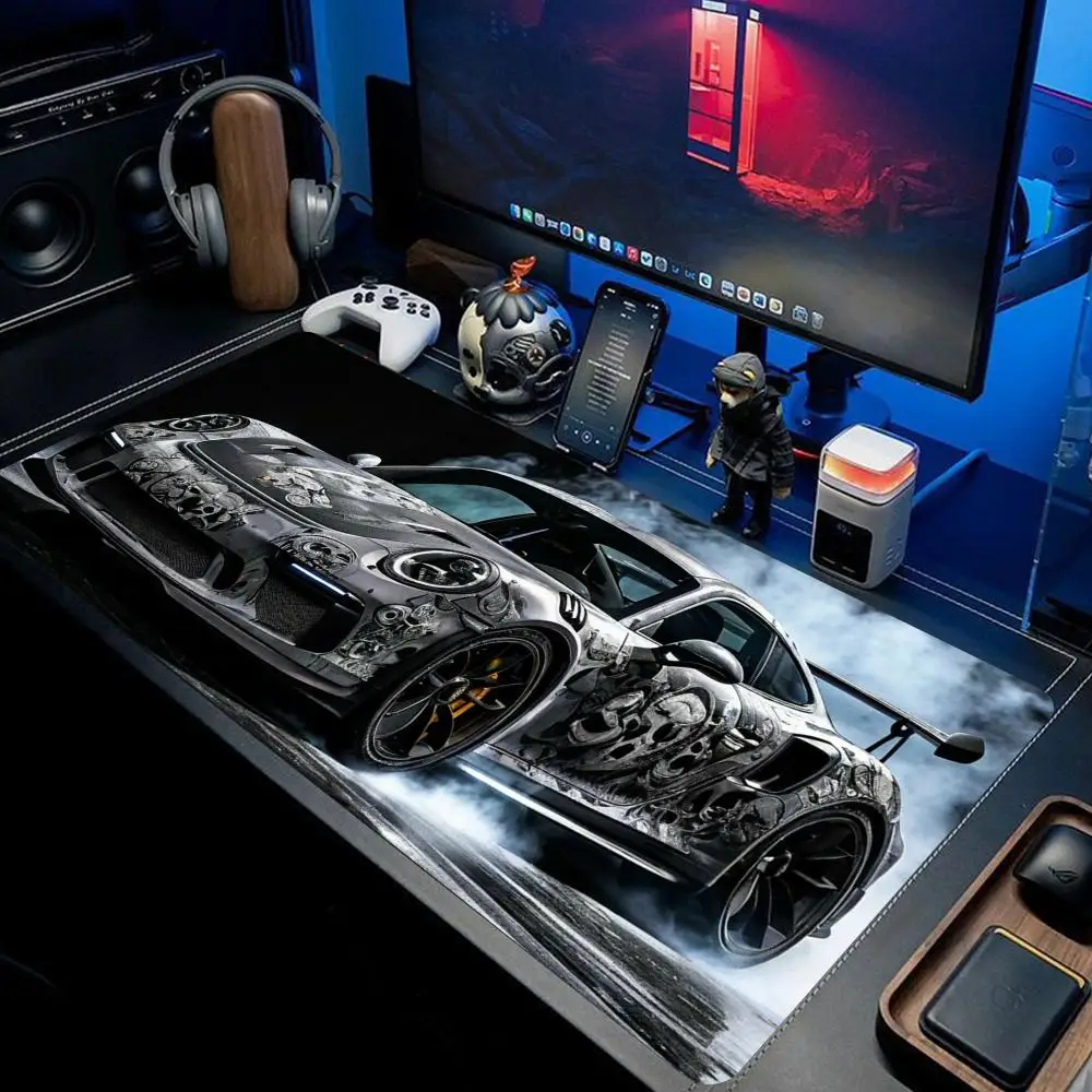 

‘XAXC’White Sports Car Design Mouse Pad Gaming Anti-Slip Rubber Base Extended Desk Mat for Gamer Office Use Computer Accessories