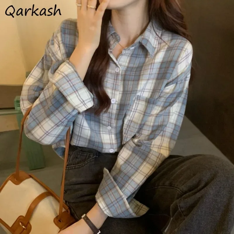 

Plaid Shirts for Women Aesthetic Korean Style Long Sleeve Casual Clothing All-match 3 Colors Stylish Harajuku Students Hipster