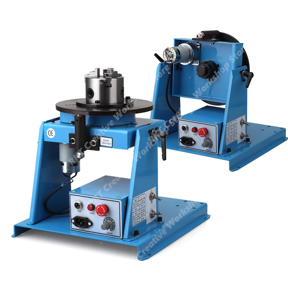 10KG Welding Positioner Rotary Welding Turntable 2‑16RPM 0‑90° Tilting 3‑Jaw Chuck Foot‑Pedal for Circular Workpiece Welding 65/