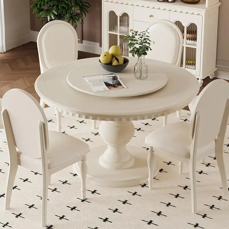 White restaurant dining table pure solid wood cream style French retro home furniture