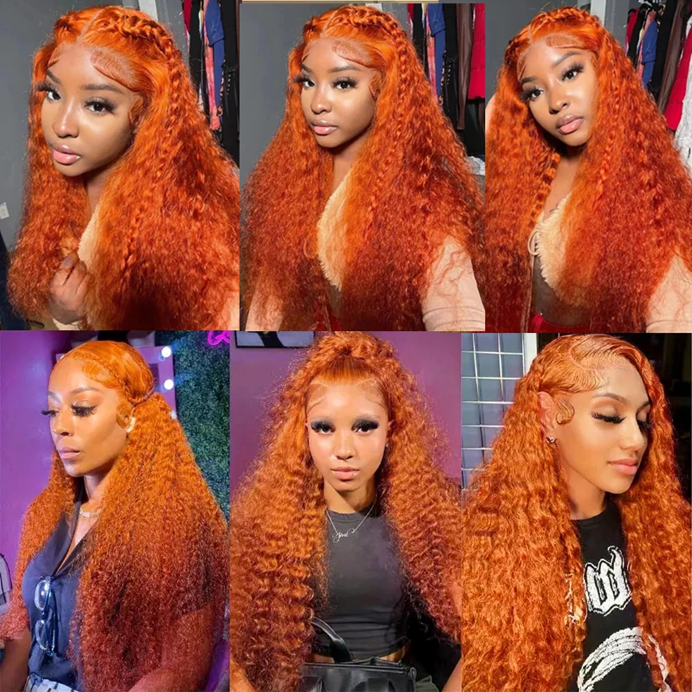 30 36 Inch Curly Orange Ginger Human Hair Wig 100% For Women Water Wave Lace Front Wig 13X4 13X6 Hd Lace Deep Wave Frontal Wigs