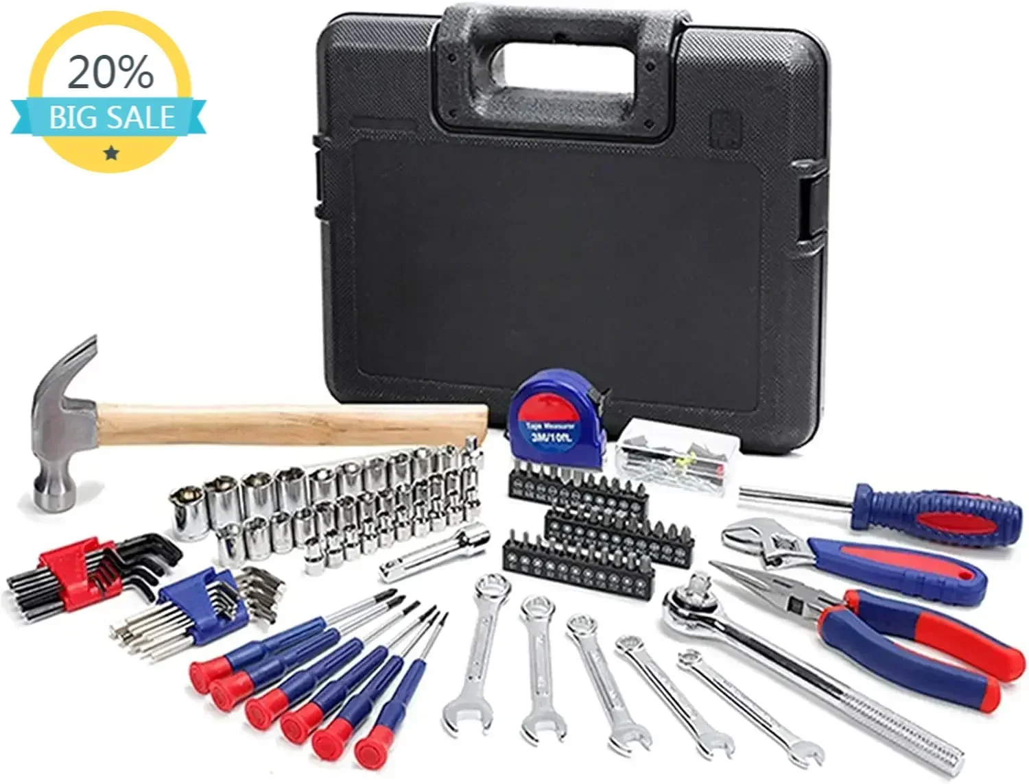 

Набор ручных инструментов для дома: гаечные ключи, отвертки, плоскогубцы, набор торцевых головок, 165 предметов