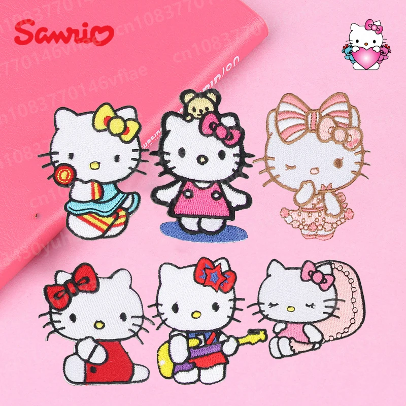 

Sanrio HelloKittys Series Peripheral Self-adhesive Cloth Stickers Children Cartoon Embroidery Patches Lovely DIY Garment Decor