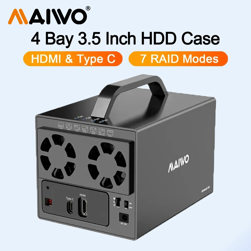 

MAIWO 4-х ячеекный корпус жесткого диска SATA RAID для хранения данных 3,5-дюймовая док-станция для жесткого диска с 4K HDMI для 3,5-дюймового жесткого диска, 7 режимов RAID