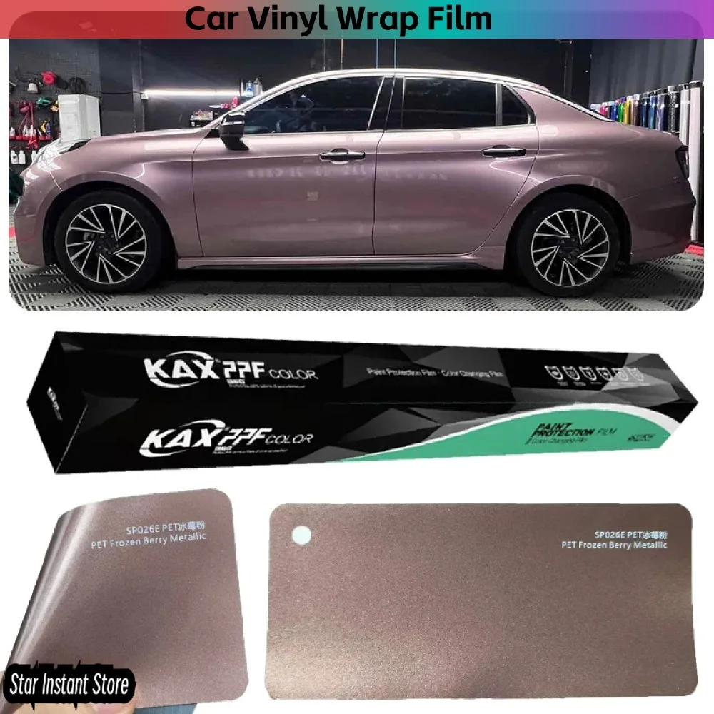 

Ice Plum Pink Vinyl Wrap 1.52x17m, PET Metallic Ice Berry Color Change Film, Car Colorful Wrapping Sticker