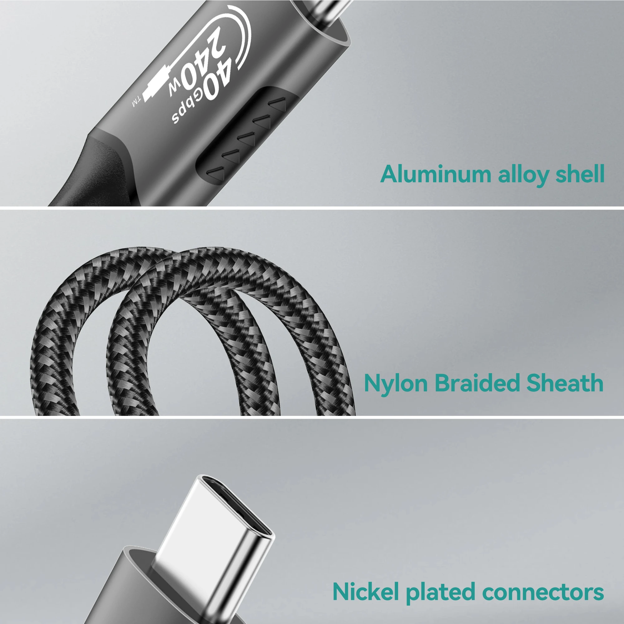 كابل USB4 40Gbps 48 فولت 240 وات لـ Thunderbolt 4 Type C كابل شحن سريع Thunderbolt3 USB C إلى C كابل نقل البيانات لأجهزة الكمبيوتر المحمول