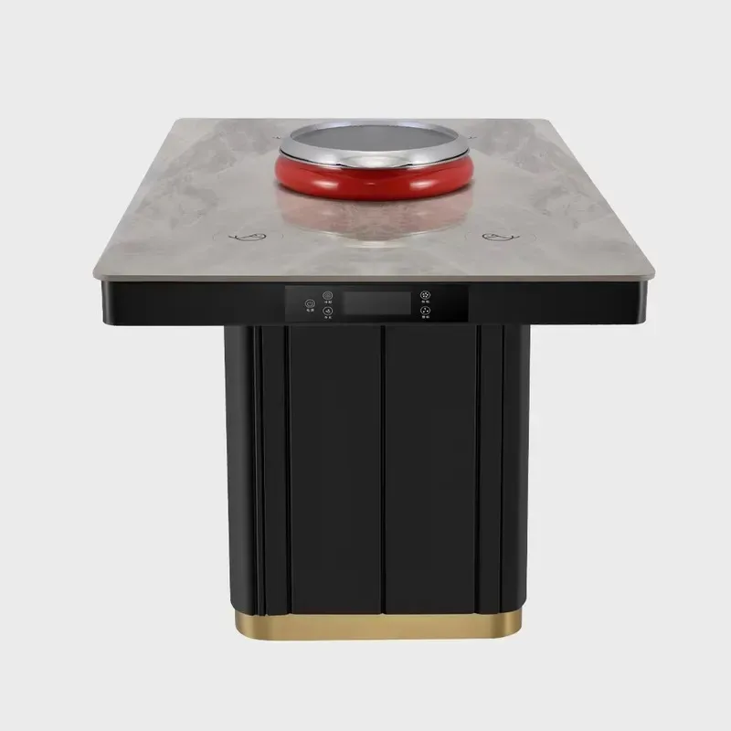 Korean Hot Pot Table BBQ Grill Commercial Kitchen Smoke Free Design UL ETL Certified Marble Table Top Dining Chair Set