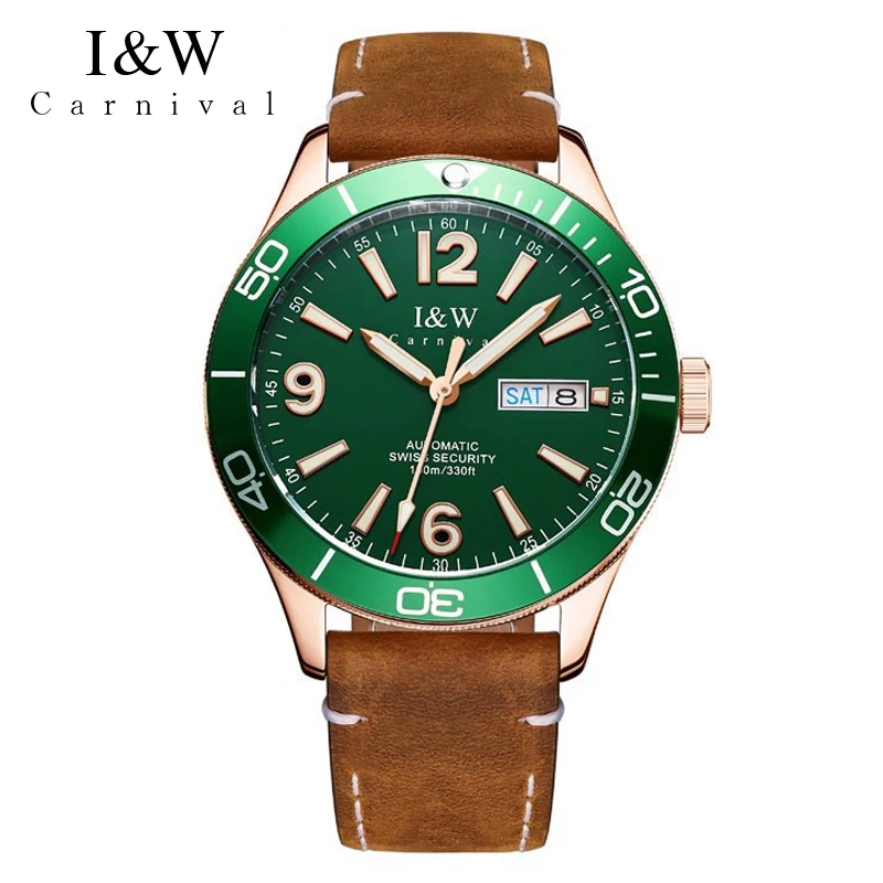 Carnival Brand High End IW Series 100M Waterproof Sports Men Mechanical Watch Luxury Sapphire NH36 Movement Automatic Watches