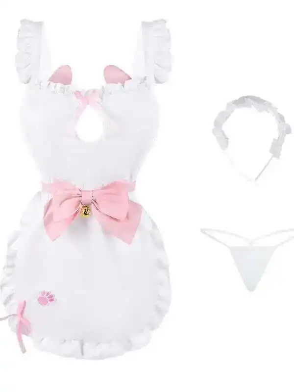 Dessous Frau Erotik Sexy Dienstmädchen Uniform Ausschnitt Rückenfrei Schleife Glockenkleid Niedlicher Anime Dienstmädchenanzug Cosplay Outfit Freches Kleid IIK7