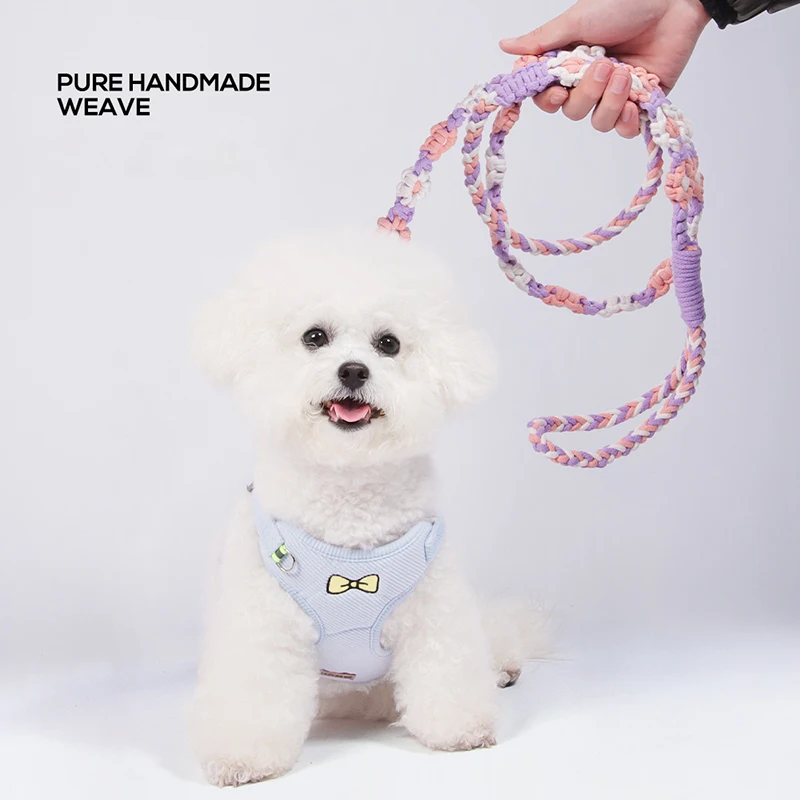 

Hand-woven Stylish Cotton Rope Dog Leash Personalized Adjustable Durable Comfort Outdoor Walk Pet Leashes Dog Accessories Girl