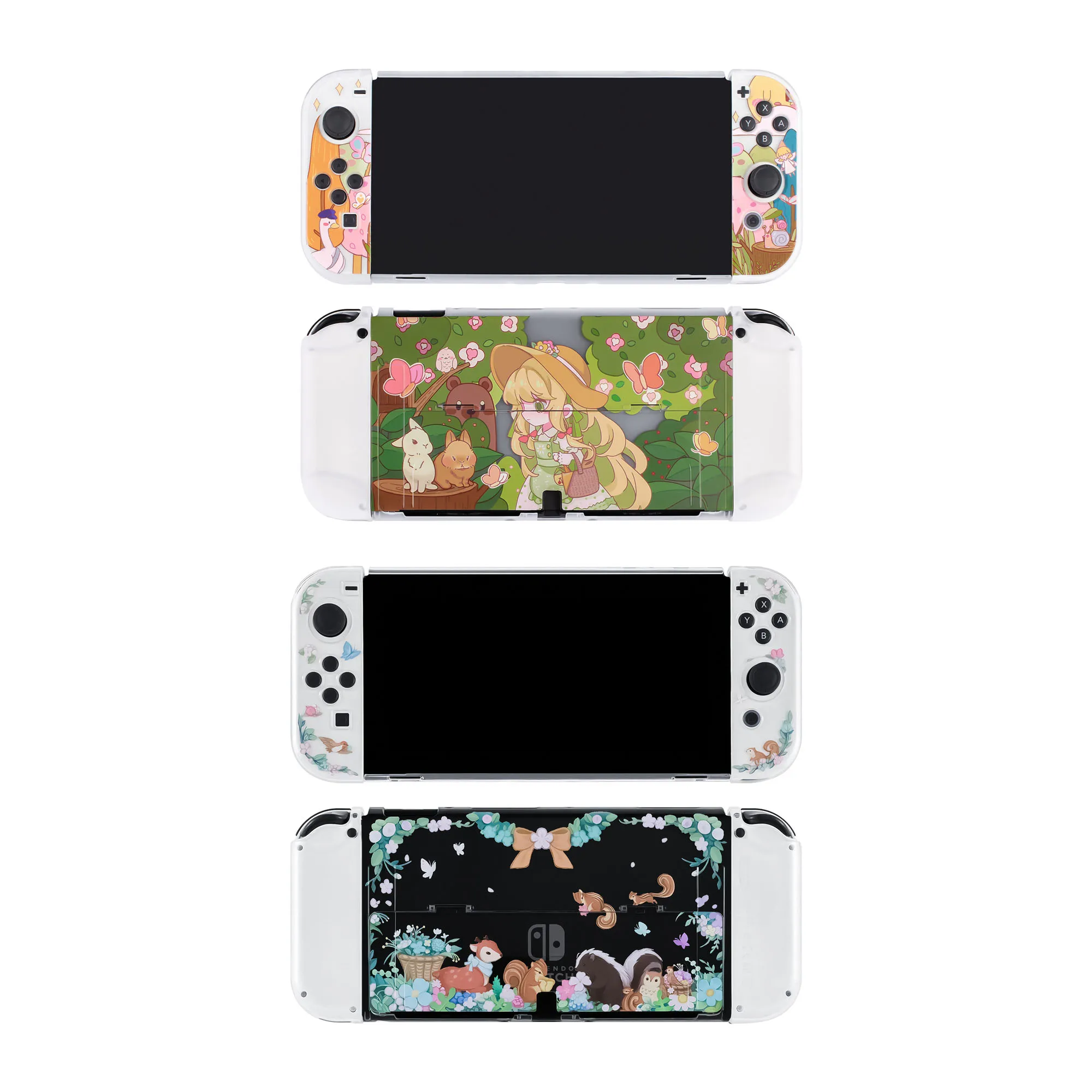 Animals Girl Hard TV Dock Cover Charger Case for Nintendo Switch Oled/Lite Crystal Shell Joy-Con Controller TPU Soft Protector