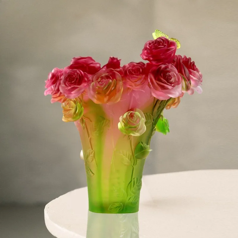 Ancient glazed butterfly rose vase, home decoration wine cabinet high-end creative gift flower arrangement