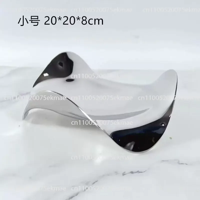 Silver Metallic Irregularly Shaped, Streamlined Fruit Bowl and Tray Set for Kitchen and Dining Room Décor