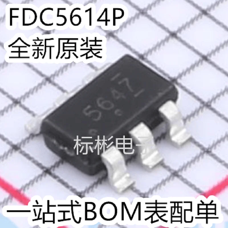 

100pcs/FDC5614P silk screen 564 SOT23-6 P-channel 60V3A MOSFET chip