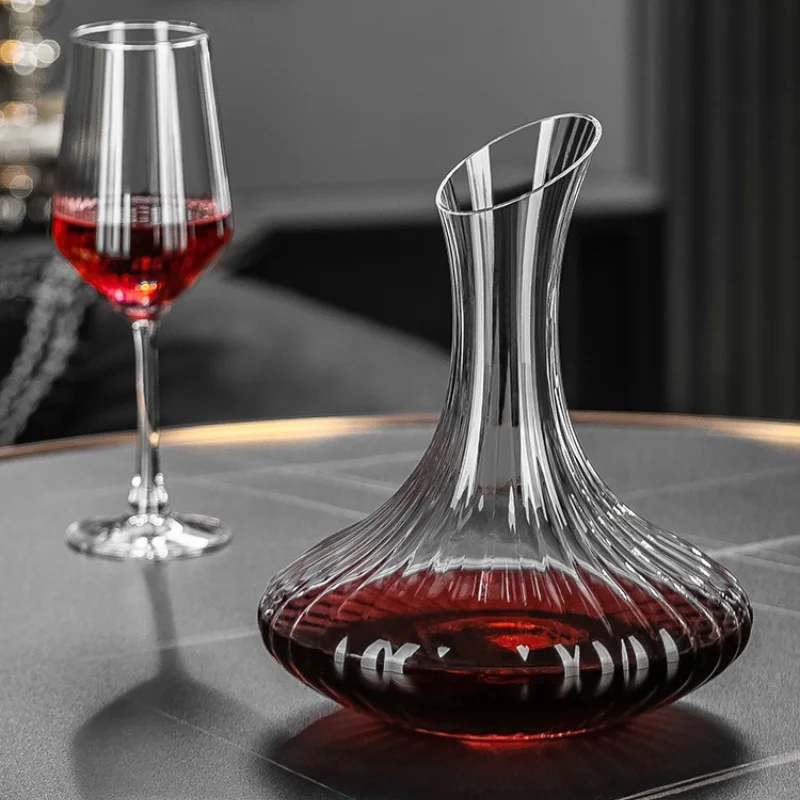 Ribbed Crystal Wine Decanter Set Luxury Clear Glass Carafe Home Bar Red Wine Storage Decor Holiday Party Gift