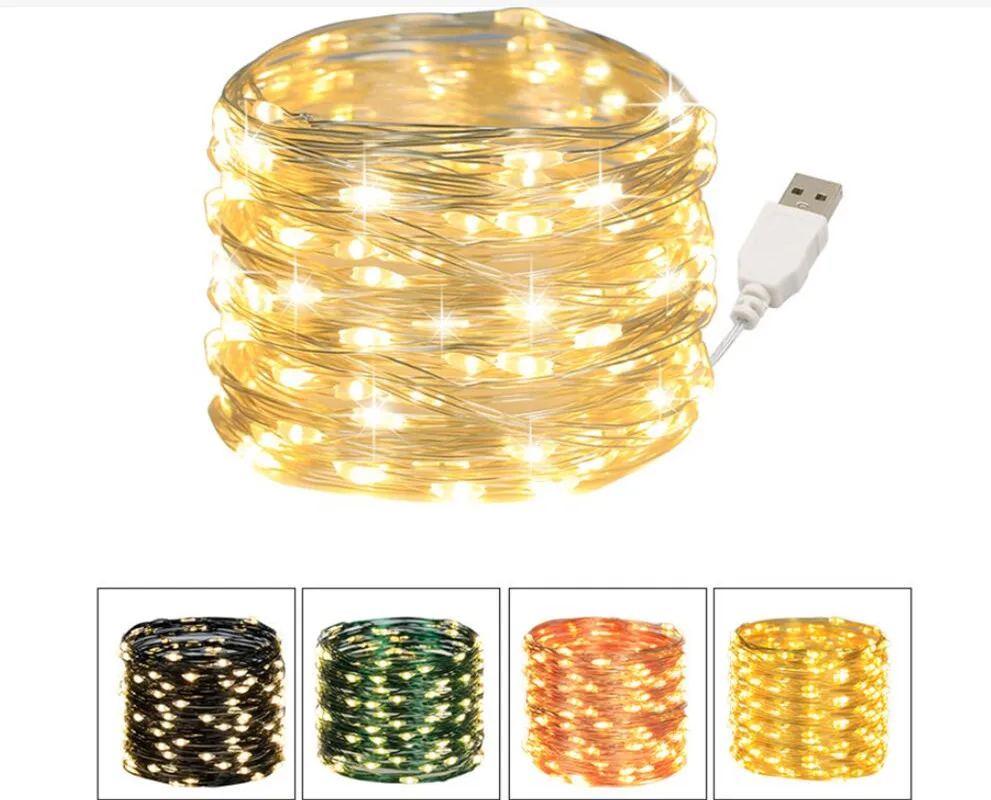 

5M 10M Waterproof USB LED Lights String Copper Wire Fairy Garland Light Lamp Christmas Wedding Party Holiday Lighting10PCS