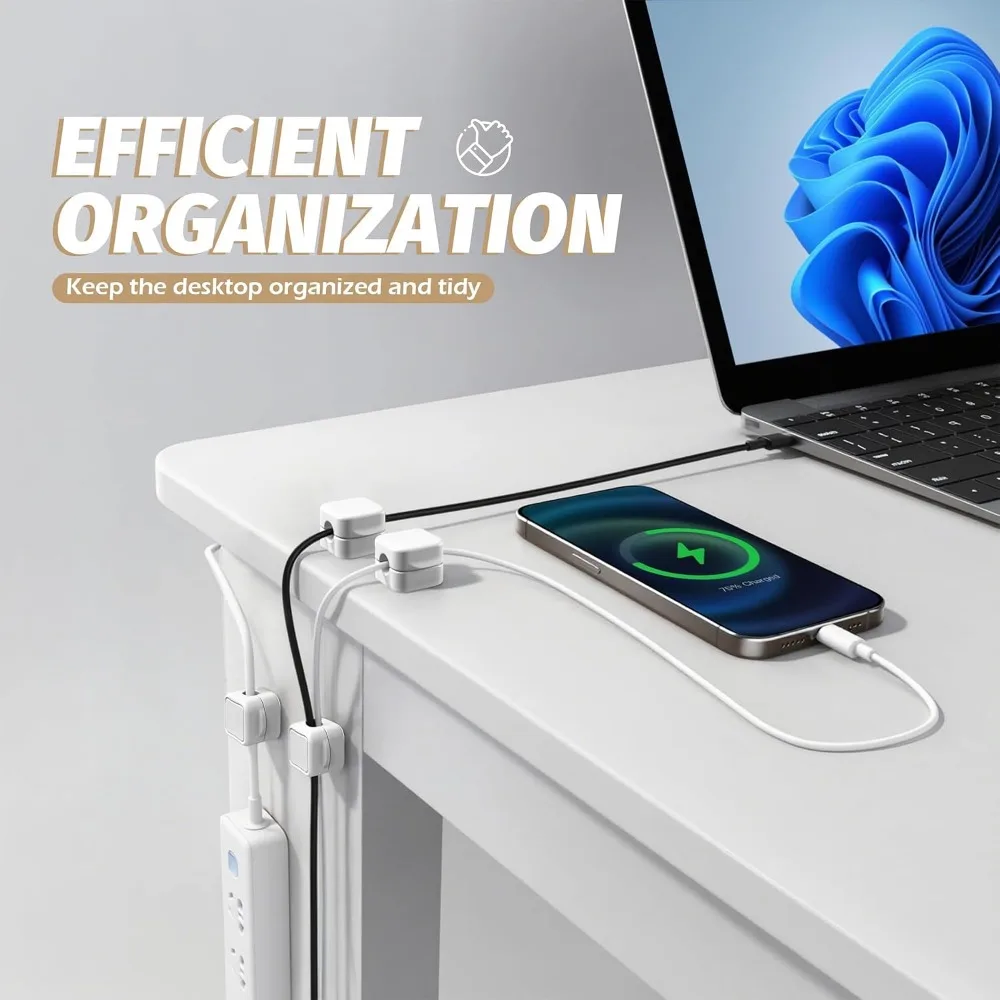 6 PCS Magnetic Cable Clips Cord Organizer Holder for Home Desk Nightstand Car Wall - White view 6