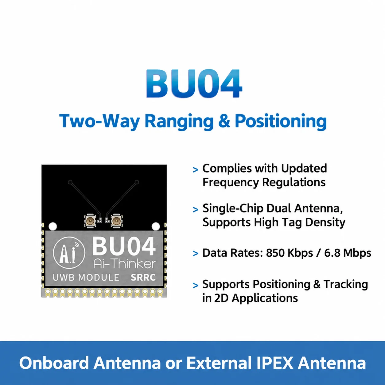 BU04 Ai-Thinker Dual Antenna UWB Indoor Centimeter High Precision Positioning Module Bidirectional Ranging