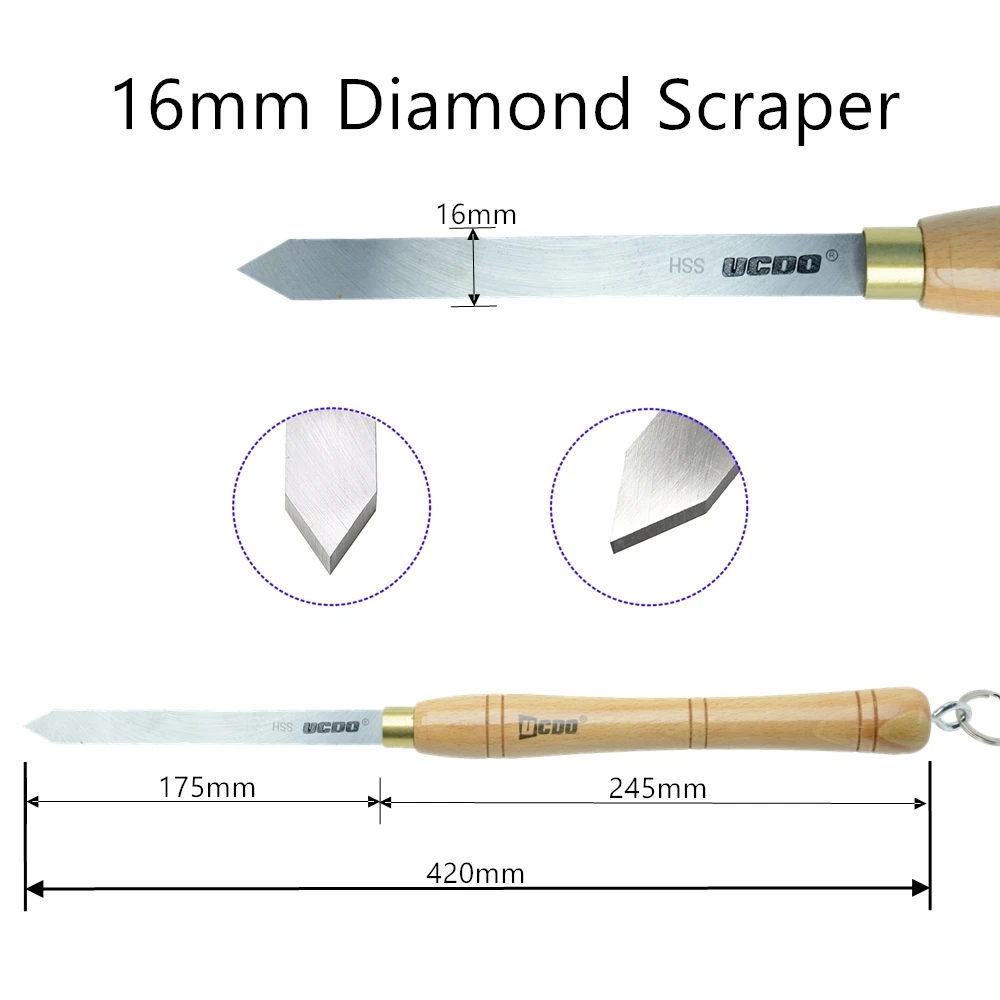 UCDO 16mm HSS Diamond Parting Woodturning Tools Wood Lathe Cut-off Turning Tipped Chisels HSS Blade With Hanging Rings